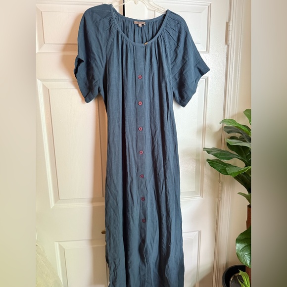 Lilla P Cotton Blue Button-Down Dress sz M Classic Scandi Girl Lagom Normcore - Picture 3 of 8